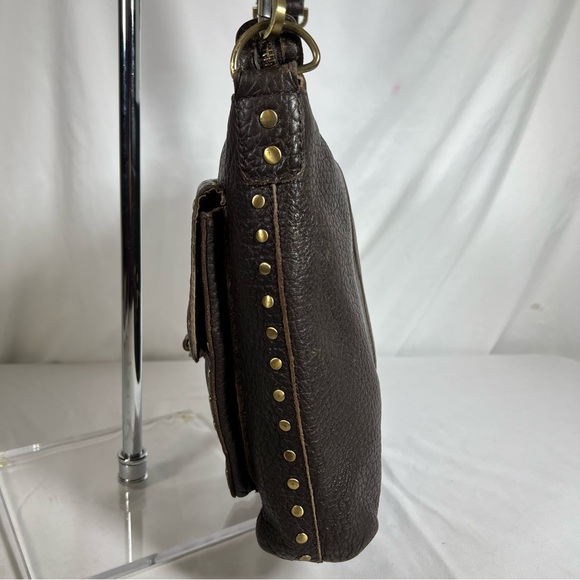 Rafe New York Distressed Pebbled Leather Studded Brown Crossbody Shoulder Bag - Picture 8 of 16